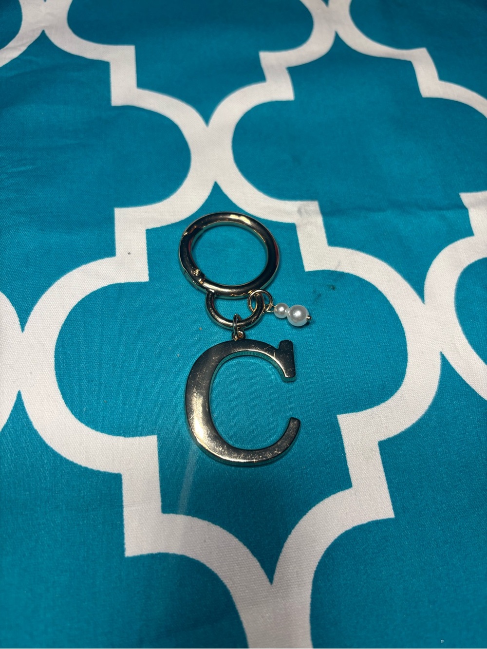 New Gold Initial 'C' Keychain with Pearl Charm Bag Charm